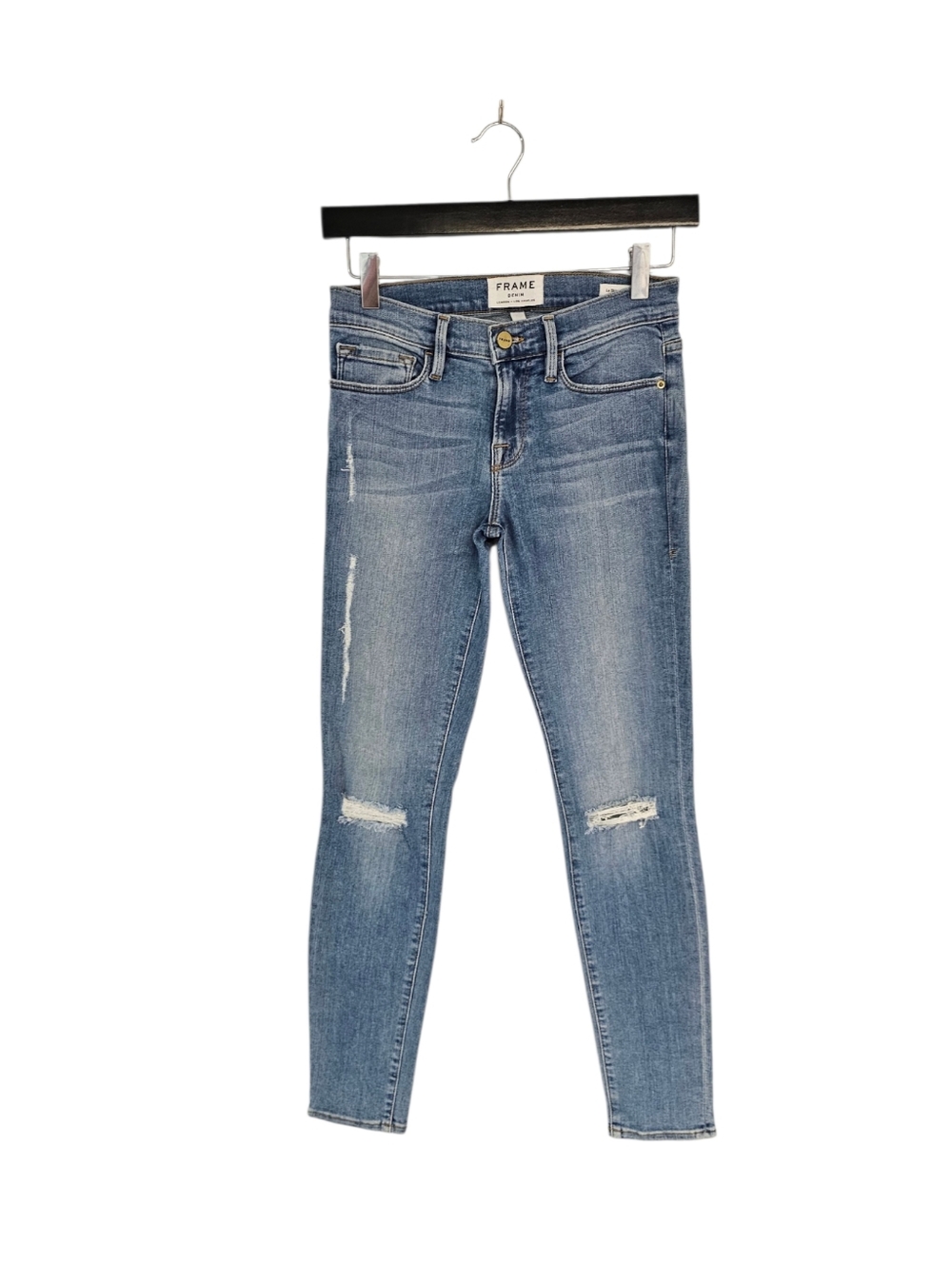 Frame Denim Le Skinny De Jeanne Blue Distressed Low Rise Jeans 25 Preowned‎
